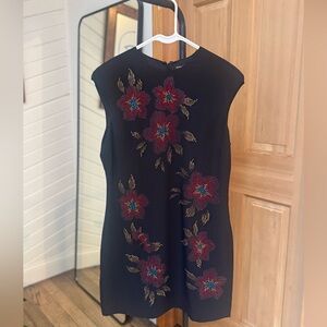 Marciano Black Dress with Red and Gold Floral Design